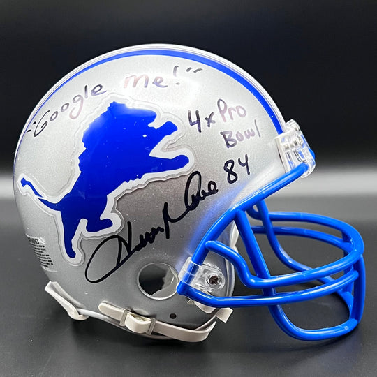 Herman Moore 'Google Me!' Autographed Detroit Lions Throwback Mini-Helmet Beckett Certified