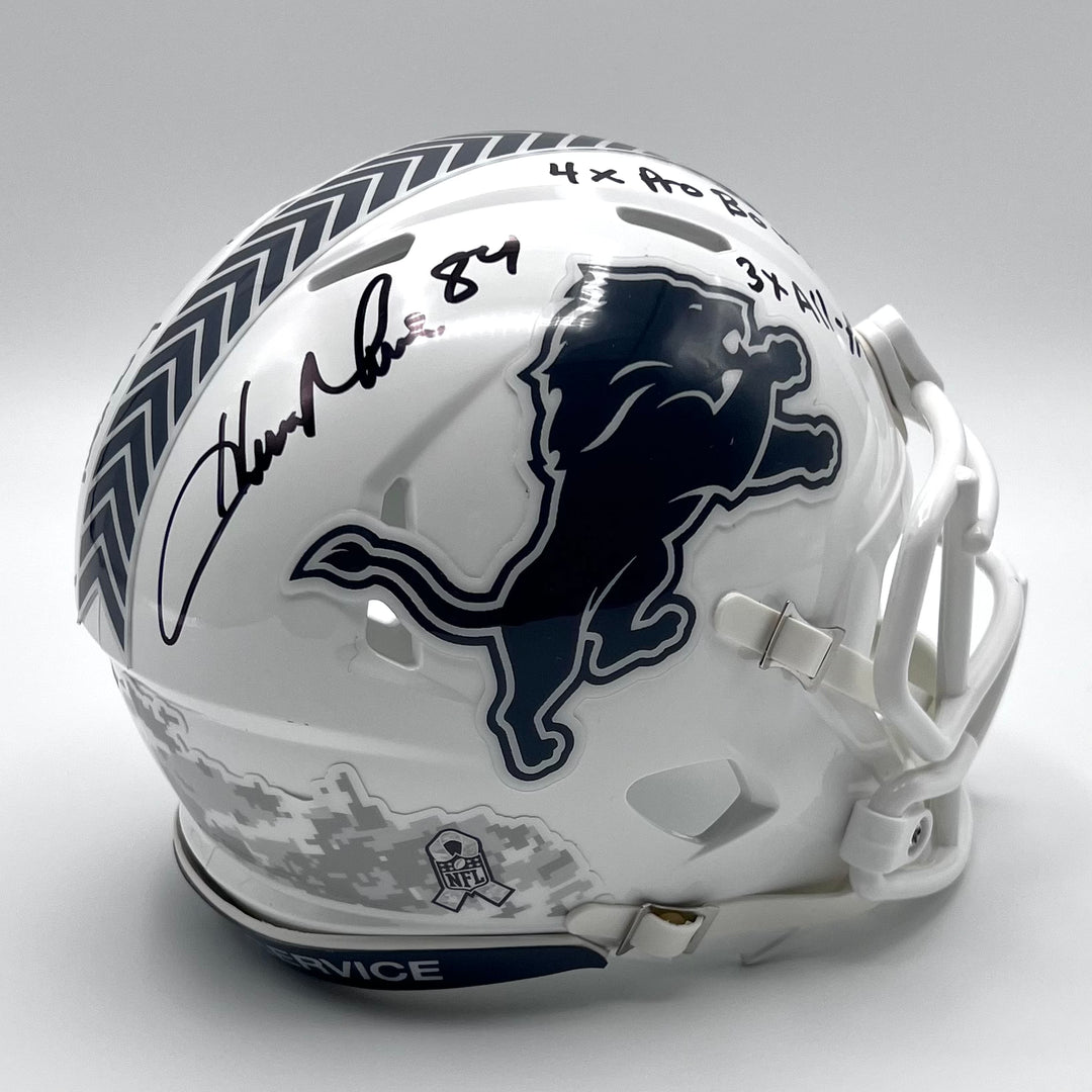 Herman Moore Autographed Speed Salute to Service 2024 Mini-Helmet ' Your Bravery Means Everything'