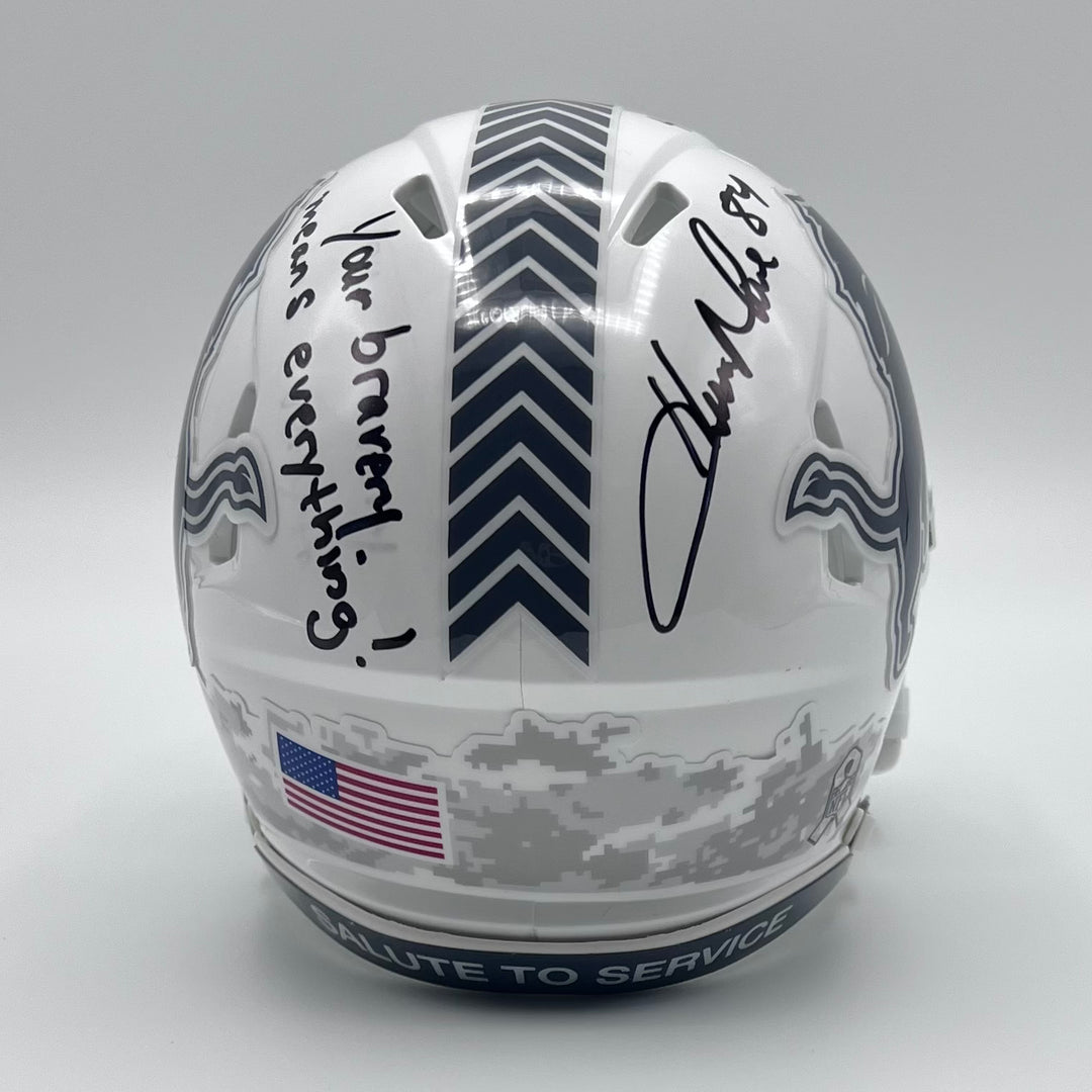 Herman Moore Autographed Speed Salute to Service 2024 Mini-Helmet ' Your Bravery Means Everything'