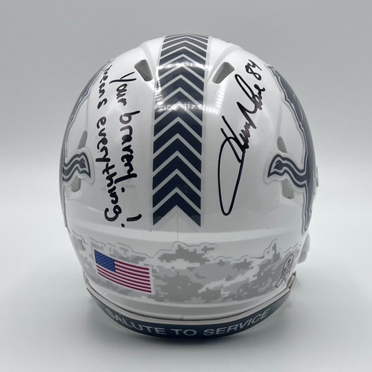 Herman Moore Autographed Speed Salute to Service 2024 Mini-Helmet ' Your Bravery Means Everything'