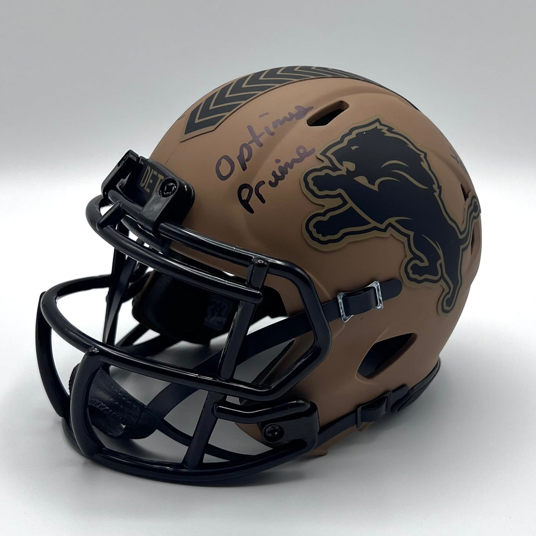Herman Moore Autographed Beckett Certified Military Brown Mini-Helmet