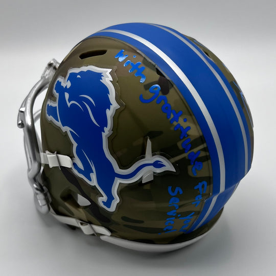 Herman Moore Autographed Speed Salute to Service 2024 Mini-Helmet 'With Gratitude'