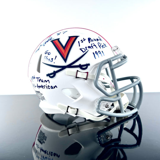Herman Moore Signed Player Issued Limited-Edition Speed College Riddell Mini Helmet Virginia Matte White